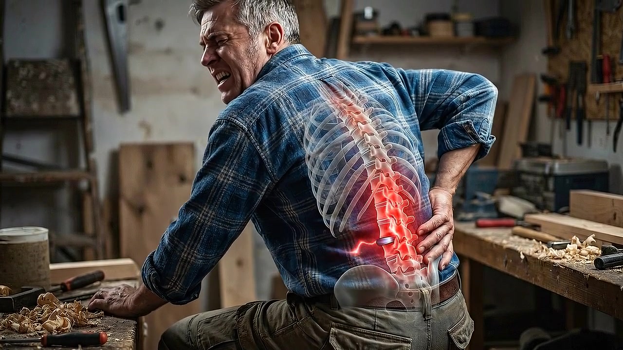 Carpenter Experiencing Severe Lower Back Pain in Workshop