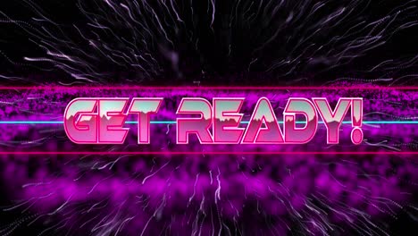 Animation-of-get-ready-text-over-purple-light-trails