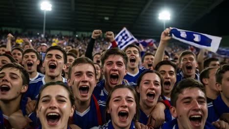 excitement and joy of fans celebrating a sporting victory: emotional reactions captured in two frames from a thrilling match arrival