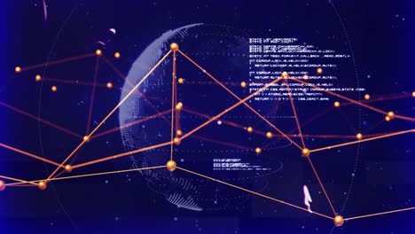 Animation-of-network-of-connections-and-data-processing-over-spinning-globe