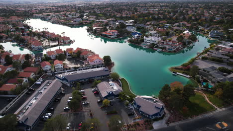 Las-Vegas-NV-USA,-Drone-Shot-of-The-Lakes,-Upscale-Residential-Community,-Houses-by-Water,-Streets-and-Homes