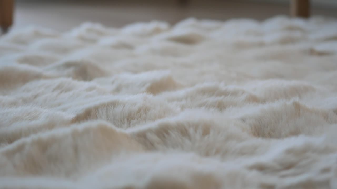 Close-up of a fluffy white rug