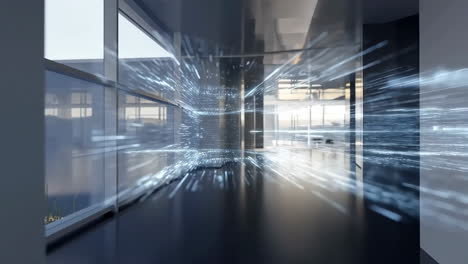 abstract data flow in a modern office corridor