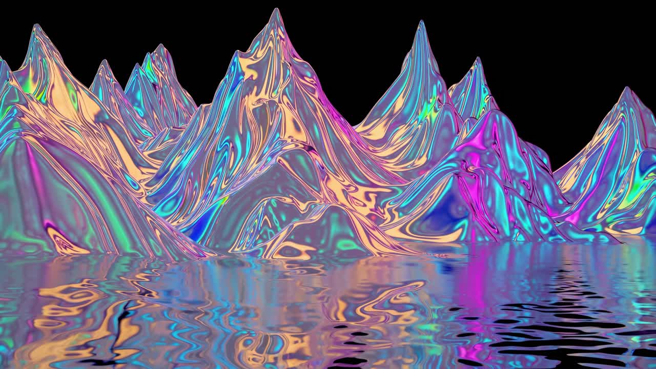 Abstract Iridescent Mountains with Reflections