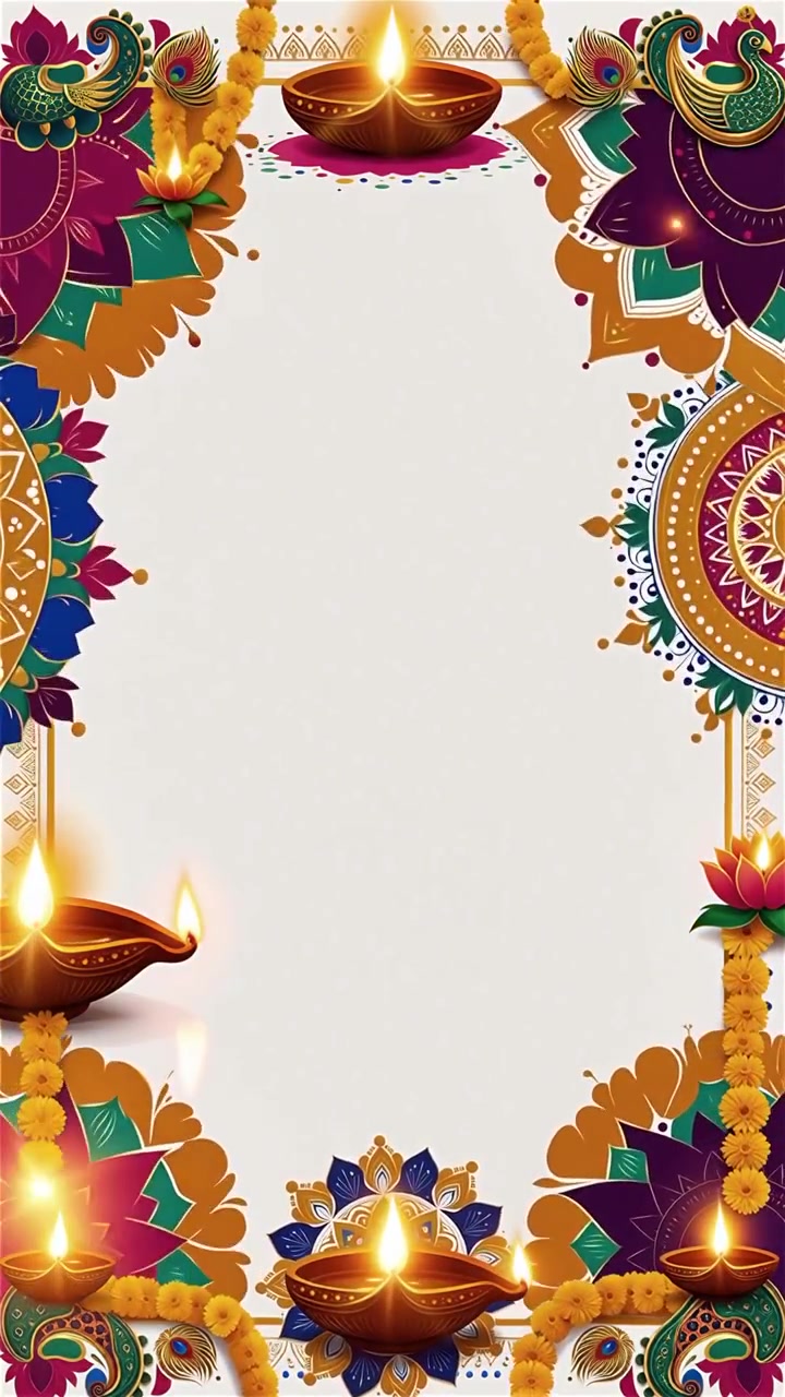Sfondo Diwali con Diyas luminosi, Rangoli e fiori di loto
