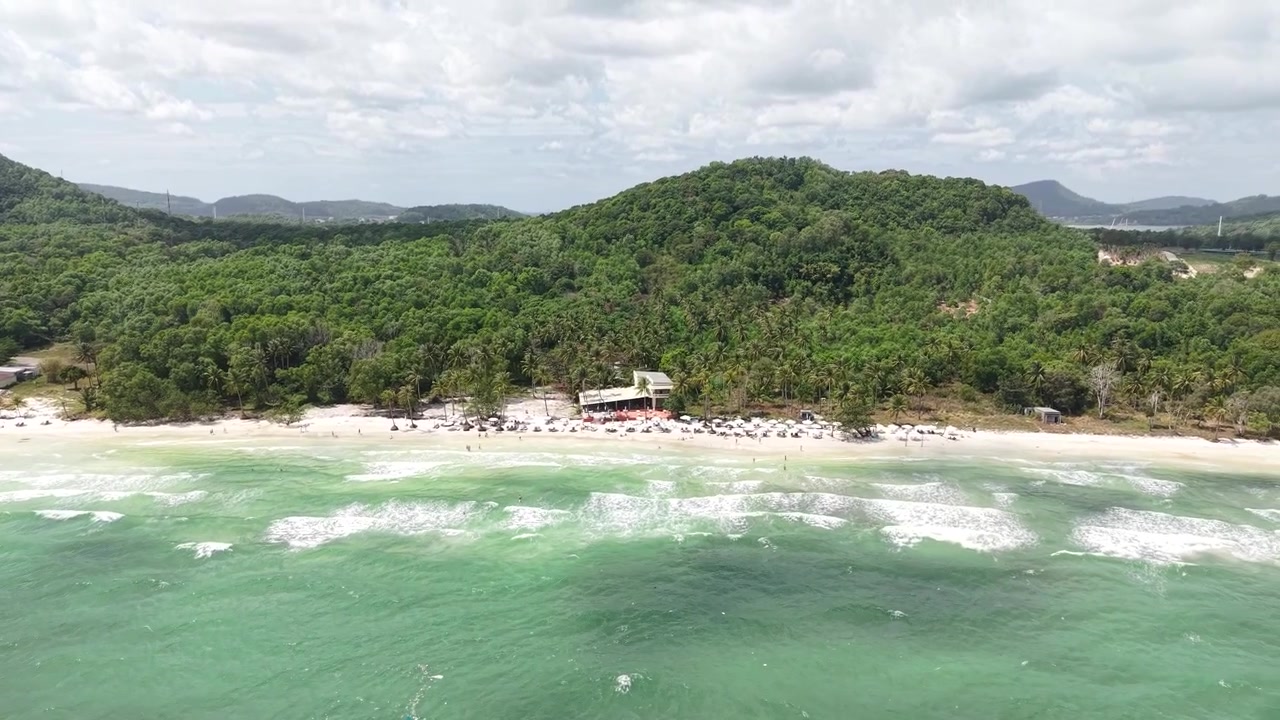 Sao Beach at Phu Quoc Island, Vietnam. Drone Shot of Sandy Shore and Green Landscape