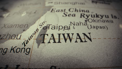 close-up of taiwan on a world map