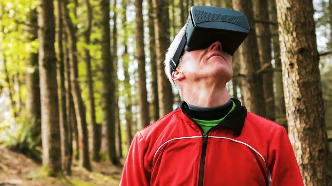 Tourist using virtual reality headset