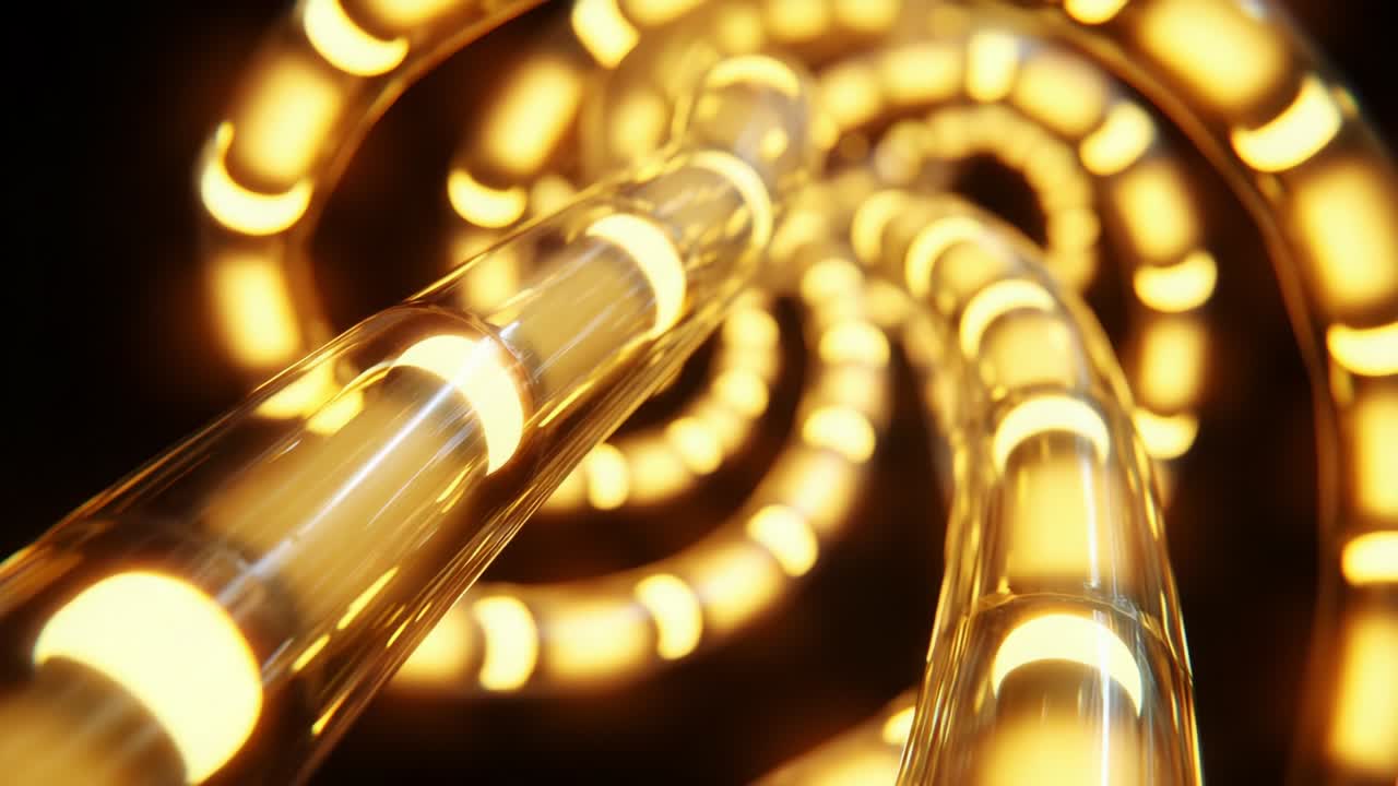 A mesmerizing view of illuminated spiral tubes showcases a stunning interplay of light and depth, creating a captivating visual experience that draws the eye deeper into a world of vibrant patterns and reflections