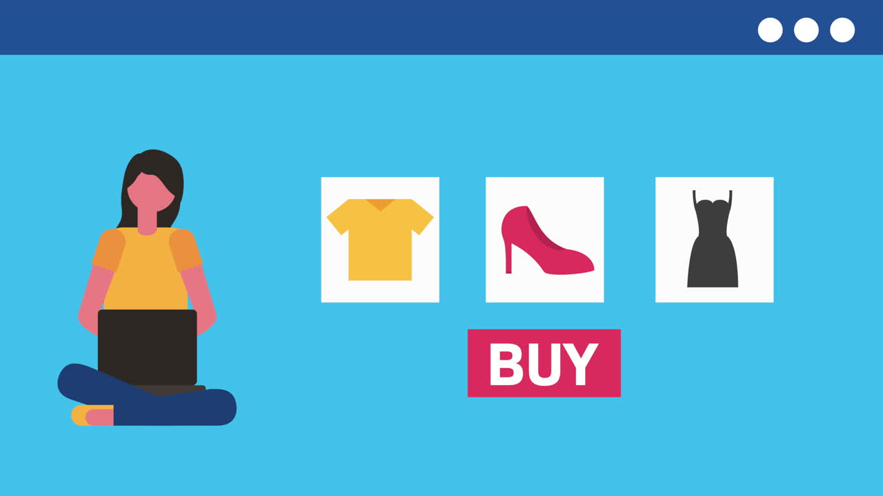 노트북과 제품 메뉴를 사용하여 여성과 전자 상거래