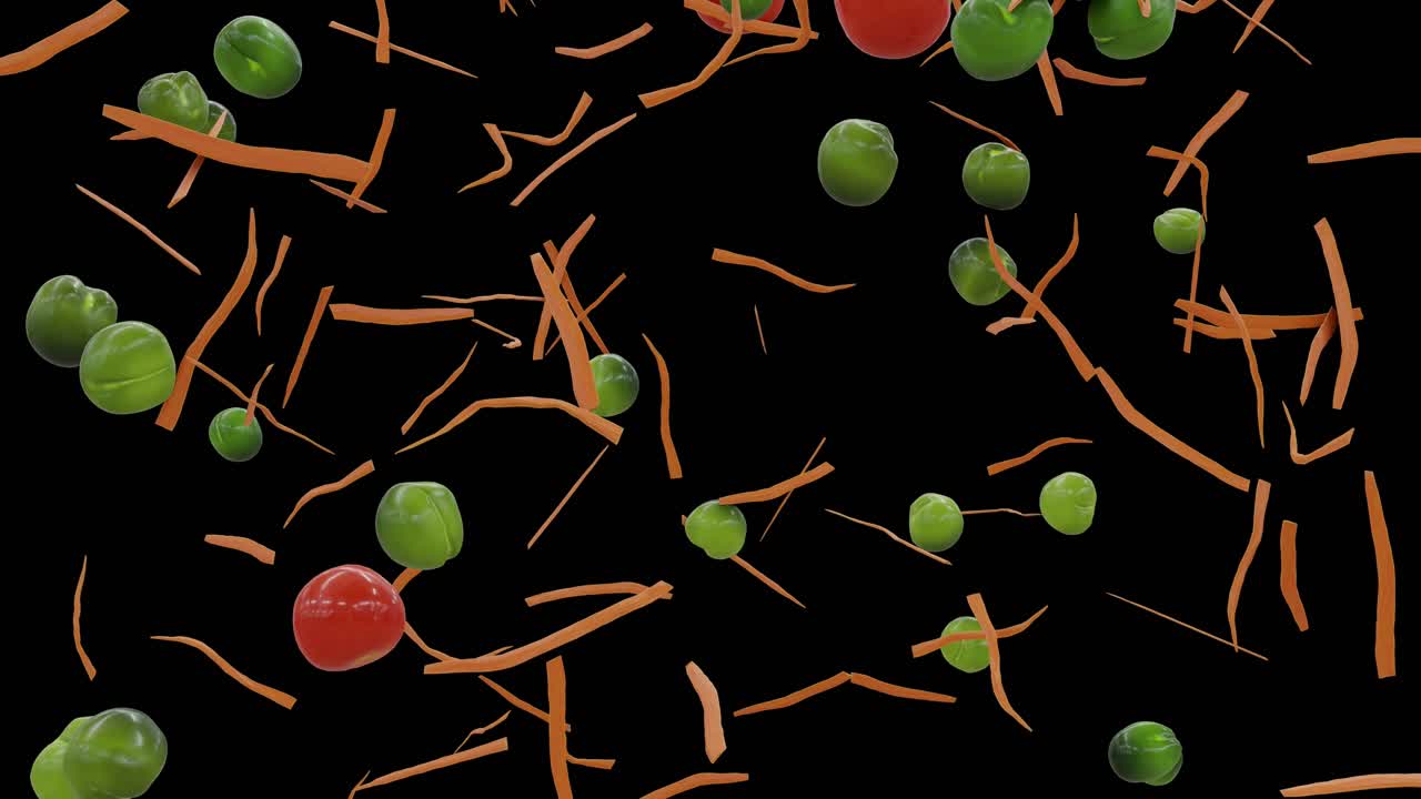 primer plano de las verduras de ensalada que caen en la pantalla 4k con alfa mate