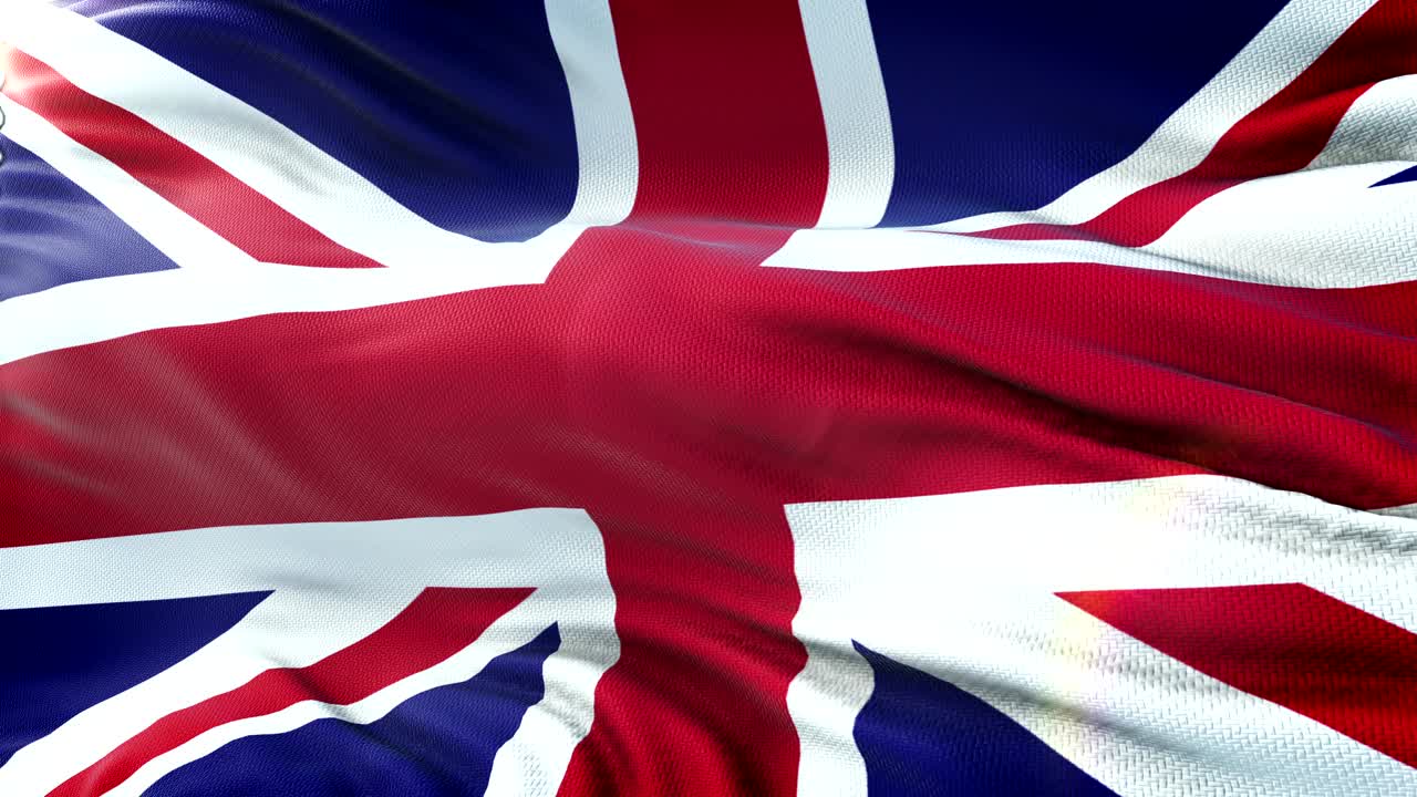 la bandera de gran bretaña ondeando en el sol. bucle sin costuras con textura de tela muy detallada. bucle listo en resolución 4k.