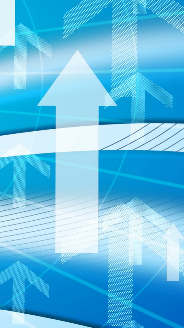 animación de formas y flechas sobre fondo azul