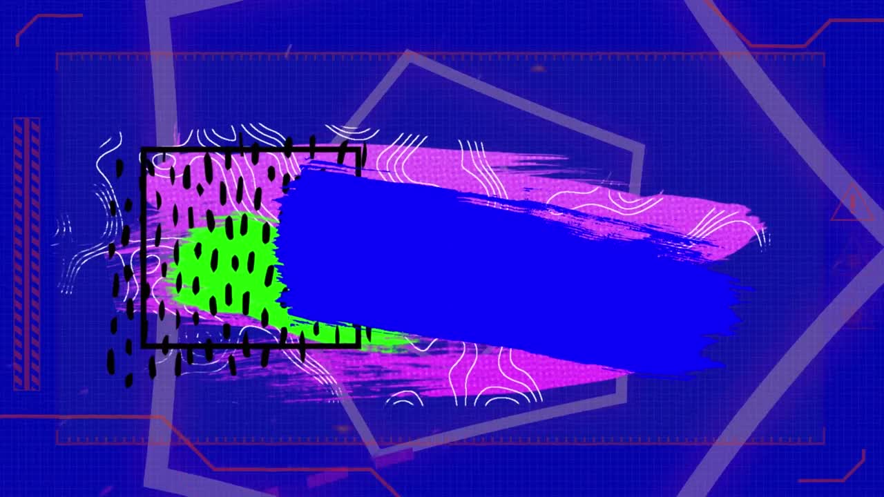 animación de formas coloridas y interfaz digital sobre fondo azul