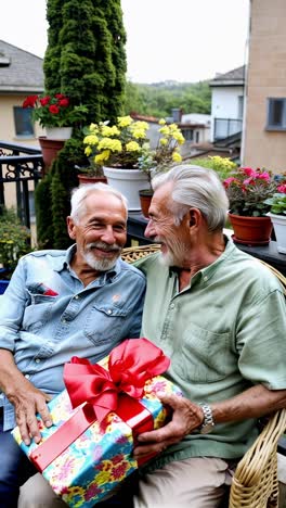 senior gay couple celebrating valentine day with love.