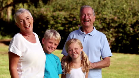 Nietos-Y-Abuelos-De-Pie-En-Un-Parque