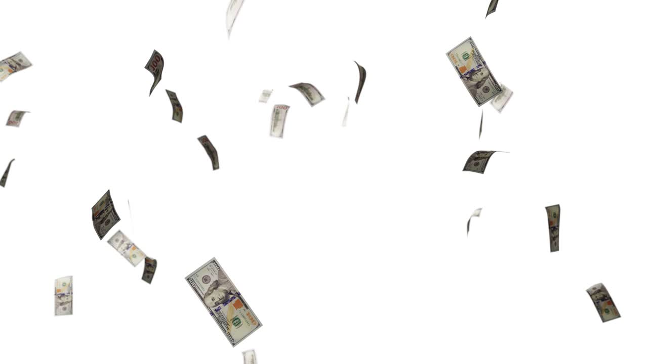 Hundred Dollar Bills Falling and Raining Down | Premium Stock Video Footage
