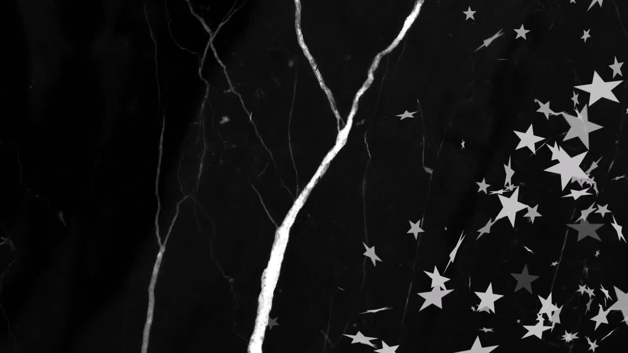 animación de relámpagos blancos con estrellas blancas que caen sobre un fondo negro