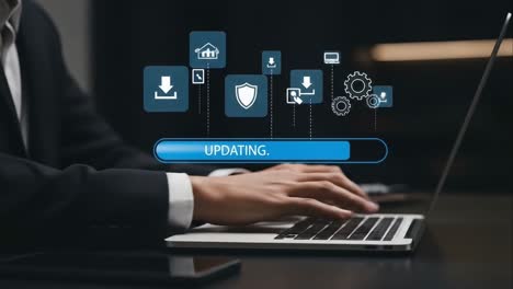 updating software progress bar on a laptop computer screen