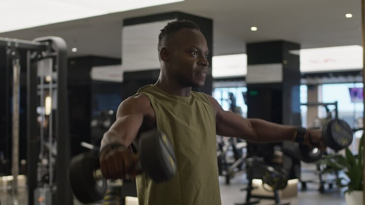 Homem a exercitar-se num ginásio.