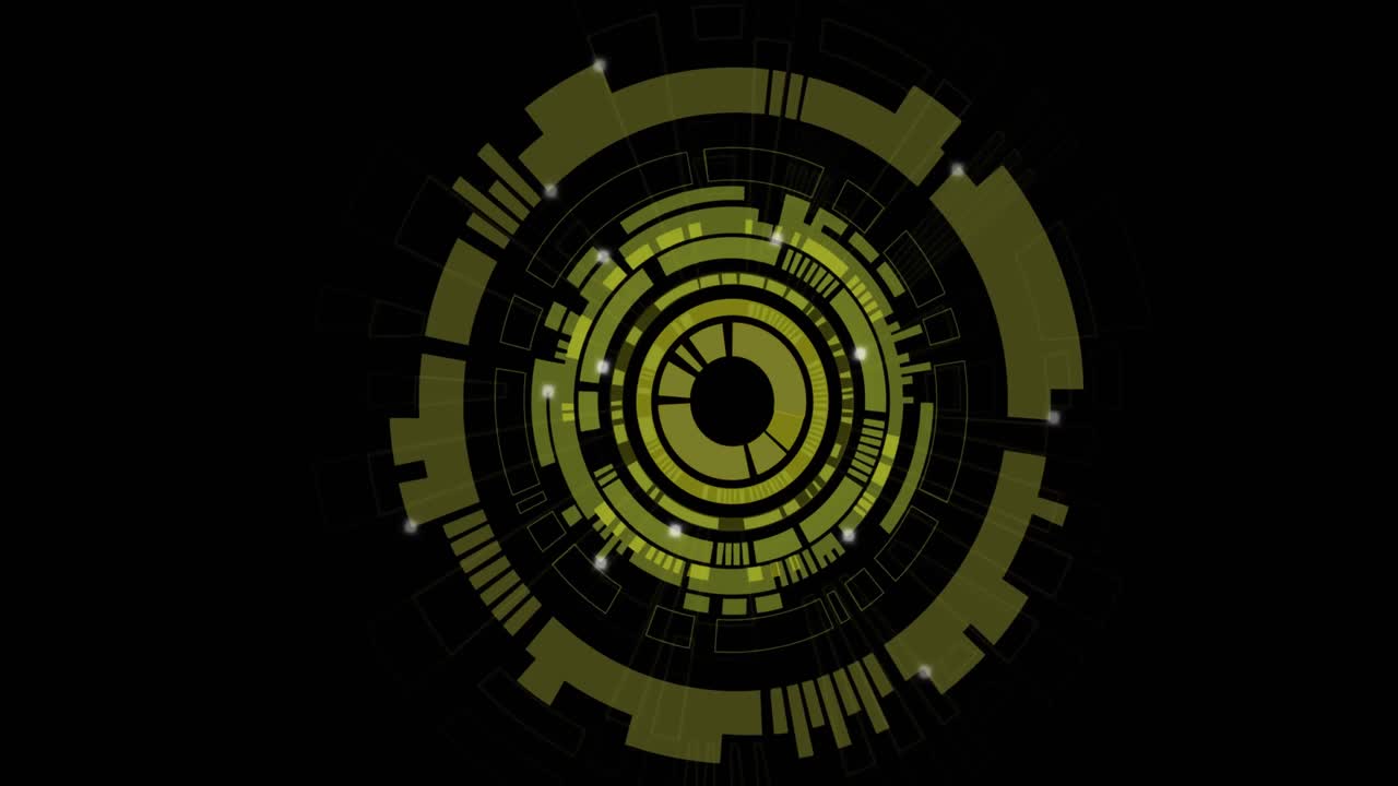 animación de un escáner redondo que gira sobre estructuras moleculares flotando contra un fondo negro