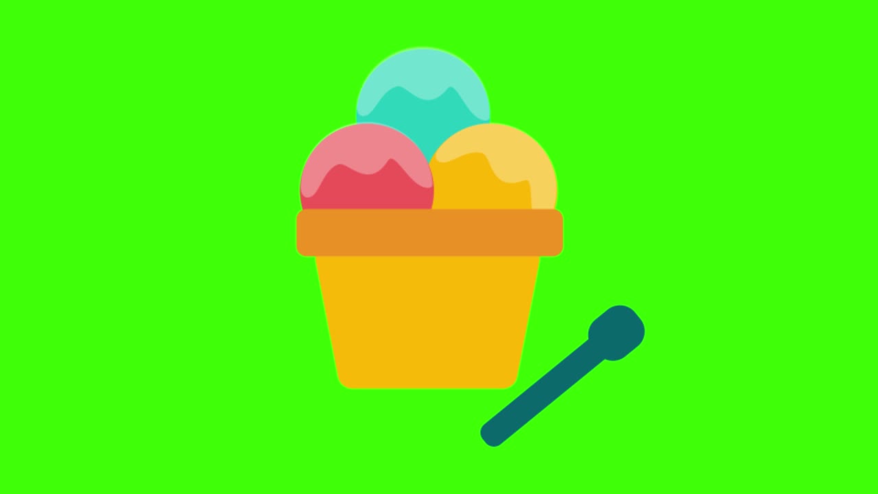 icono de bolas de helado coloridas con una cuchara apareciendo en la pantalla verde