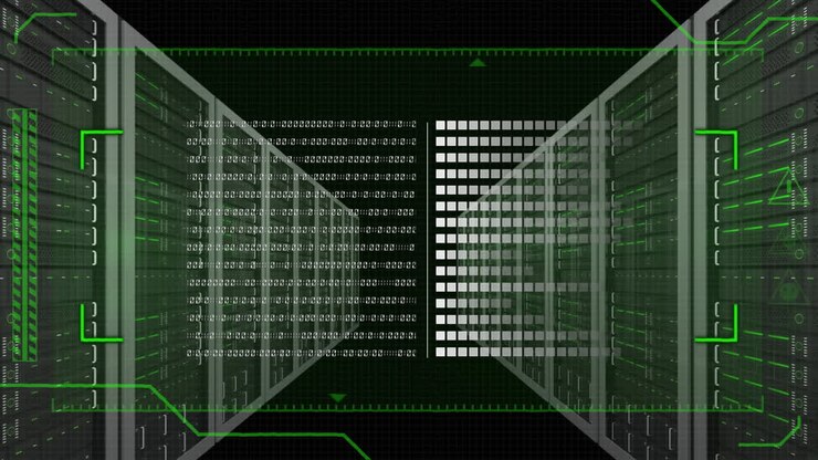 Animation of data processing over server room