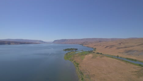 sideways flying drone view of columbia river gorge at vantage, washington