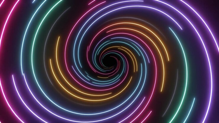Túnel Espiral Abstrato de Néon com Rastros de Luz Coloridos Brilhantes