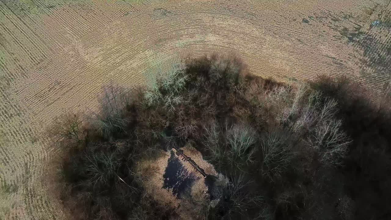 Aerial view of agricultural land during winter season in Westfield Hamilton county Indiana USA