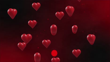 animation of red hearts over light spots on red background