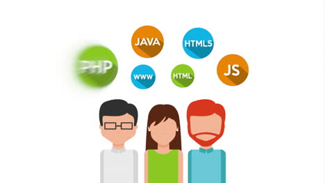equipo de programadores con iconos establecidos