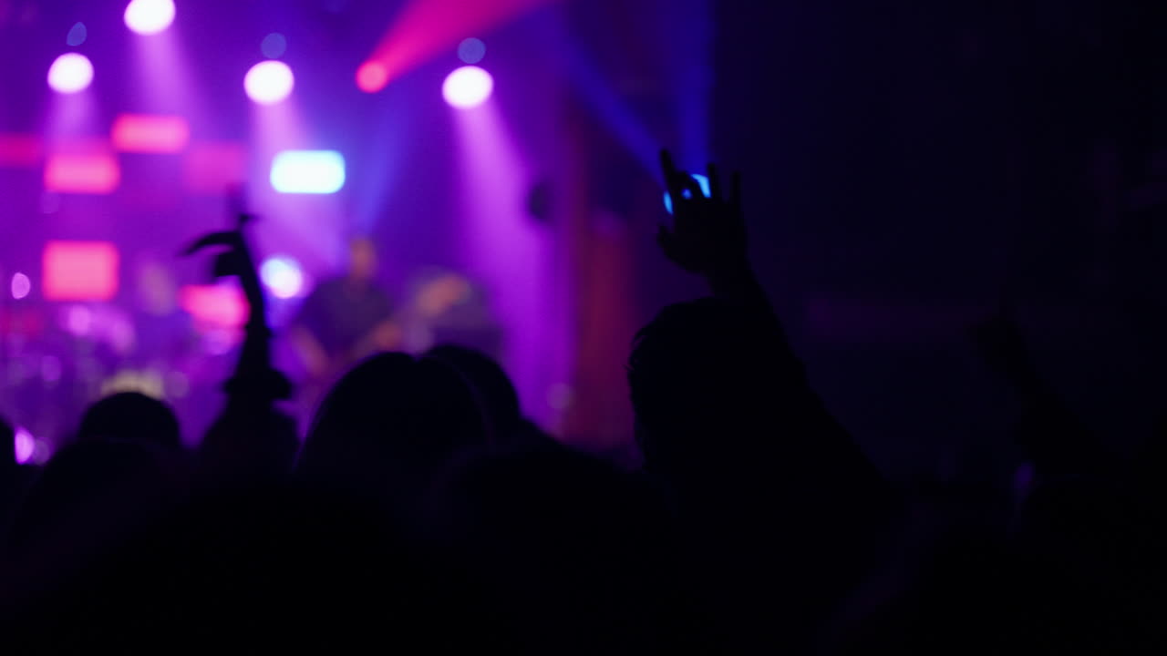 Sagome di folla che alza le mani a un concerto di musica dal vivo