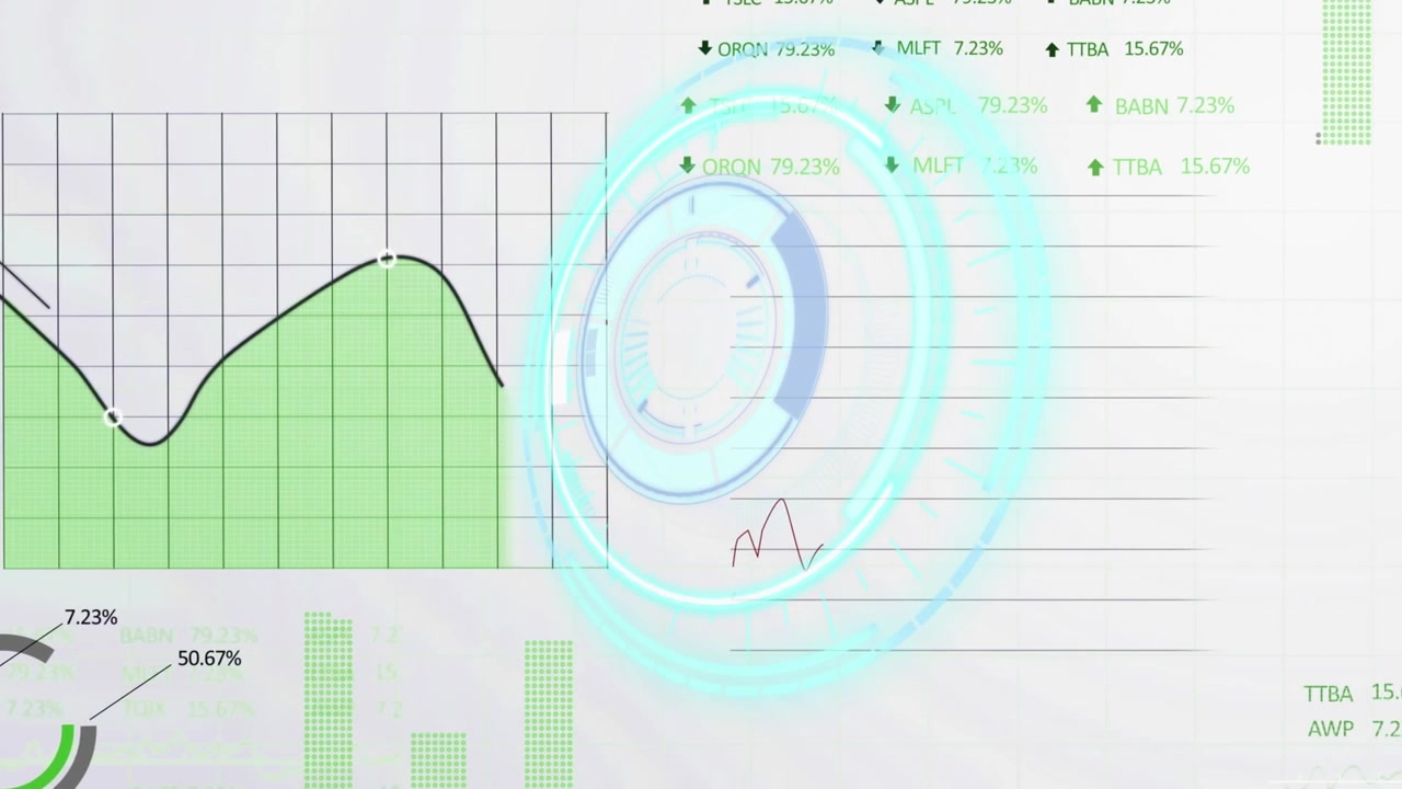 Animation of scope scanning over financial data processing on white background