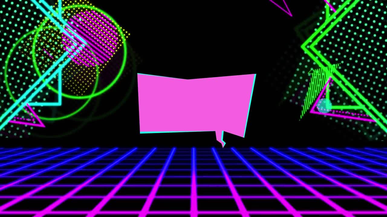 animación de la burbuja de habla con espacio de copia sobre formas coloridas.