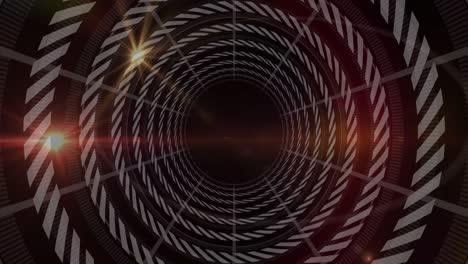 animación de círculos giratorios y procesamiento de datos sobre fondo negro.