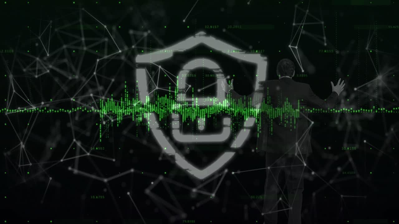 animación del candado de seguridad en línea a través de la red de conexiones en segundo plano