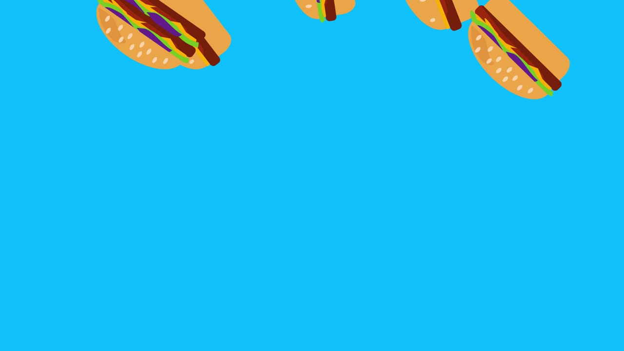 animación del grupo de hamburguesas, diseño plano, pantalla azul clave de croma