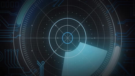 radar scanning animation with blue digital interface and circuit patterns