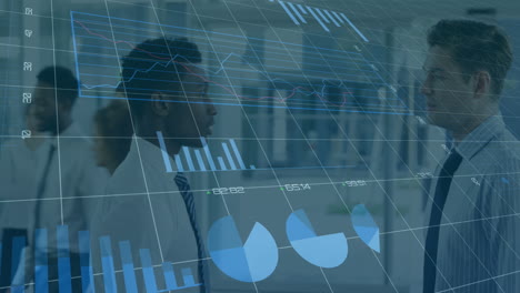 animation of statistics and financial data processing over business people