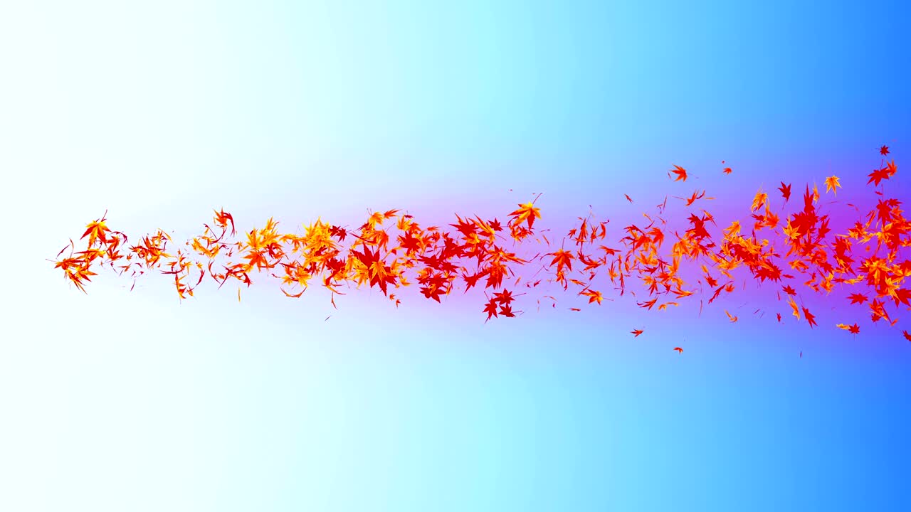 다채로운 메이플과 잎에서 나온 소용돌이, 가을 잎의 나선형 반이는 입자, 춤추는 잎, 다채로운 자연 터널 루프 애니메이션.