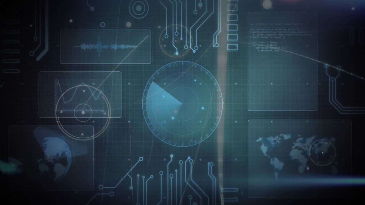 Animation of data processing over network of connections on black background