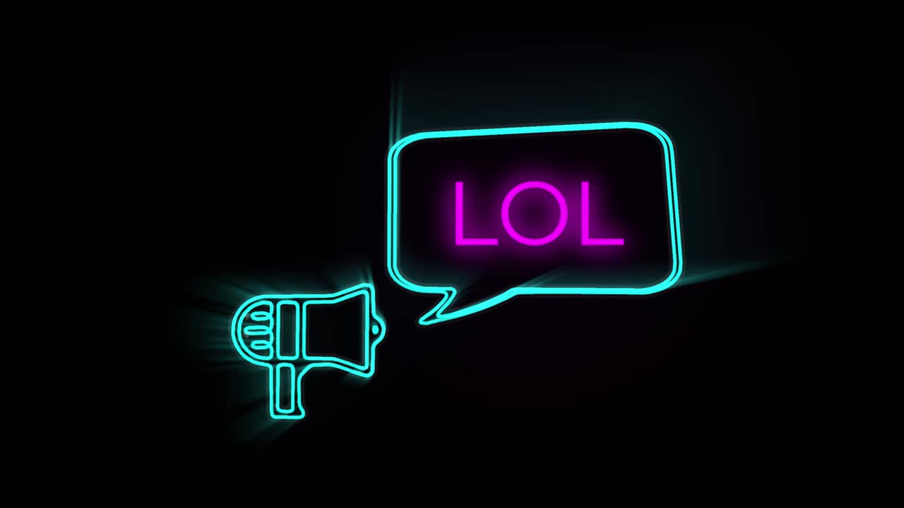 스피치 버블을 가진 메가폰 lol - 색 배경에 표현 단어 텍스트