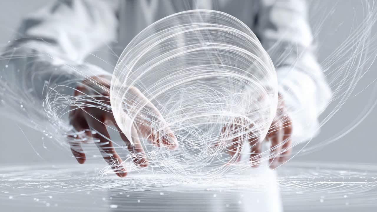 An Ethereal Exploration of Light and Energy: A Dynamic Visual Journey Showcasing the Intricate Manipulation of Radiant Patterns by Hands in a Futuristic Setting, Highlighting the Intersection of Art and Technology