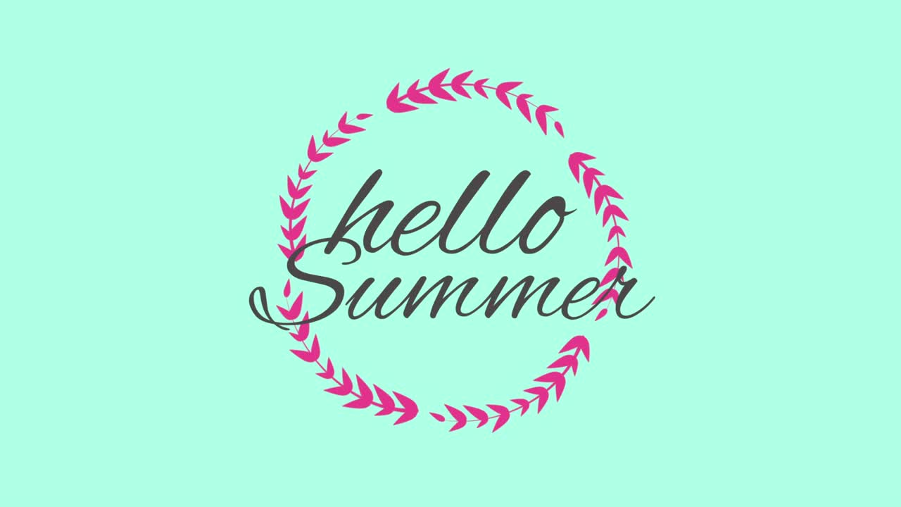 원 안에 빨간 잎이 있는 안녕하세요 여름