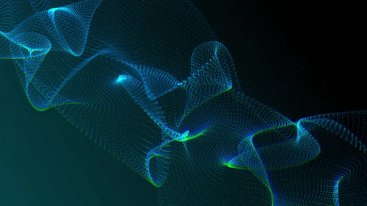 Animation of blue digital mesh waving on blue background