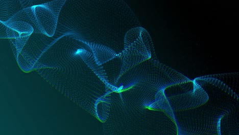 animation of blue digital mesh waving on blue background