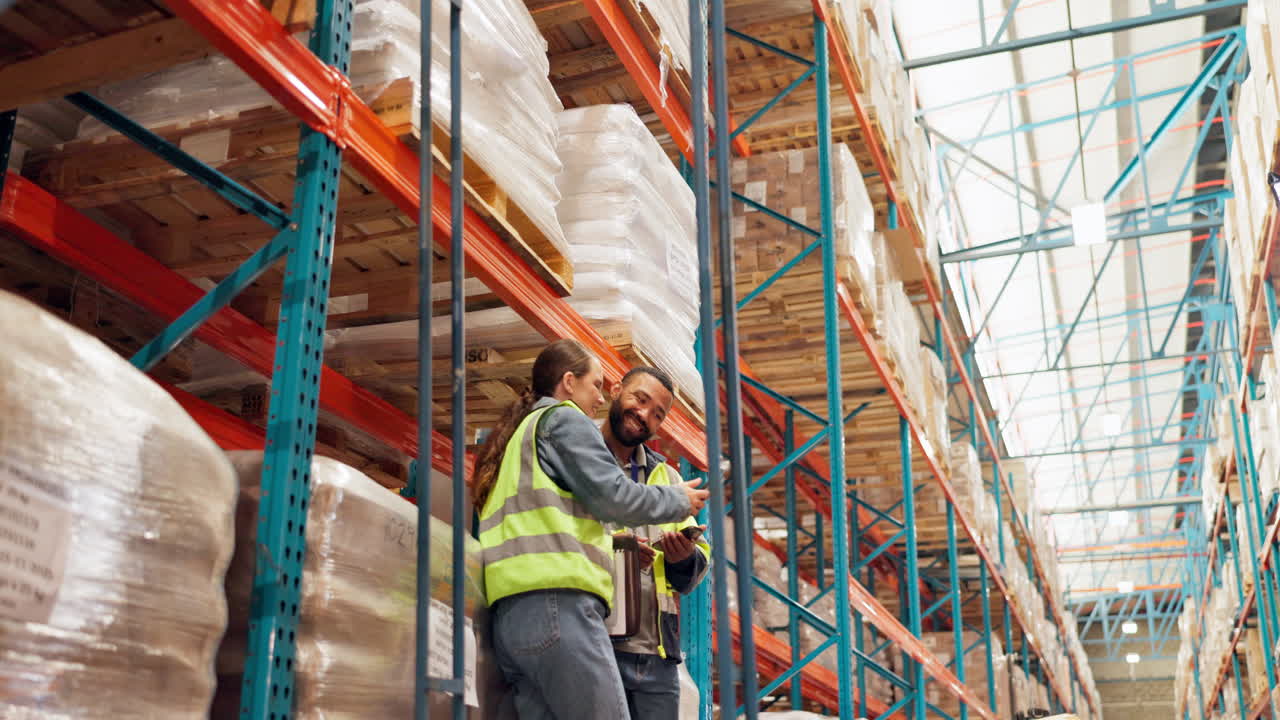 trabajadores del almacén discutiendo el inventario