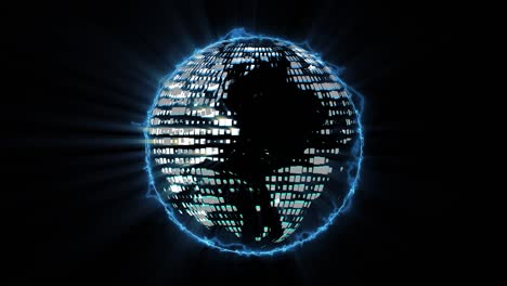 Earth design dot pattern rotation and light effect with black background.Light shiny global animation.Technology globe concept video.