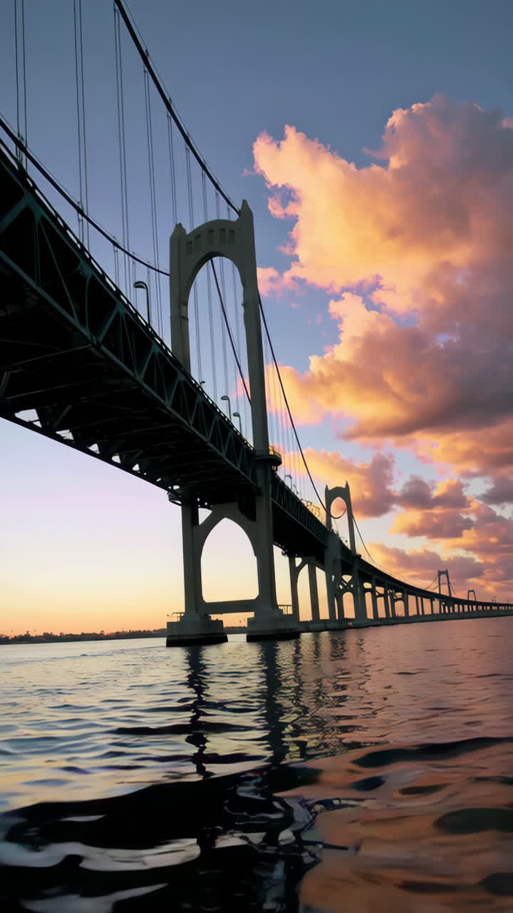Newport Pell Bridge at Sunset over Water